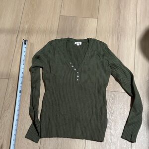 LA MIEL Olive V-Neck Sweater with Buttons